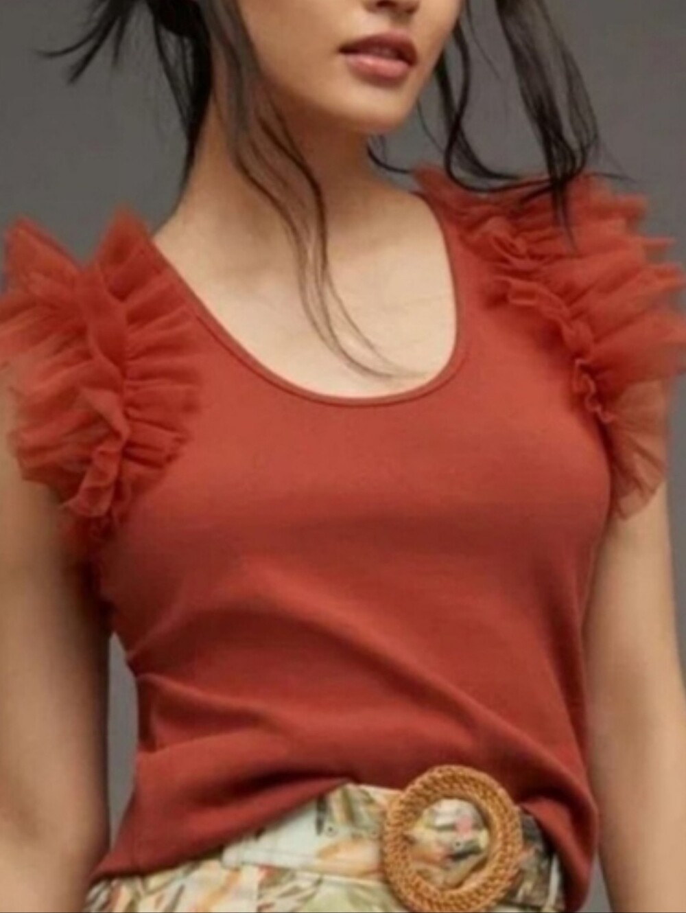 Bailey 44 Knit Top With Flutter Sleeve Size Medium Rust Color - By Anthropologie